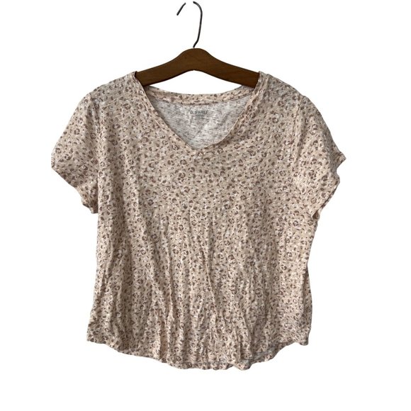 Old Navy Everywear V-Neck T-Shirt Women L Animal Print Tee Cotton Summer Relaxed - Picture 1 of 9